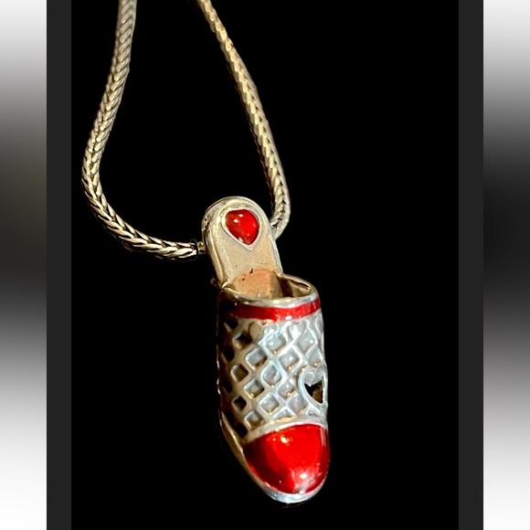 Brighton Jewelry - Brighton Red Silver Heart Woven Sandal Shoe “I love shopping” 16” +2”